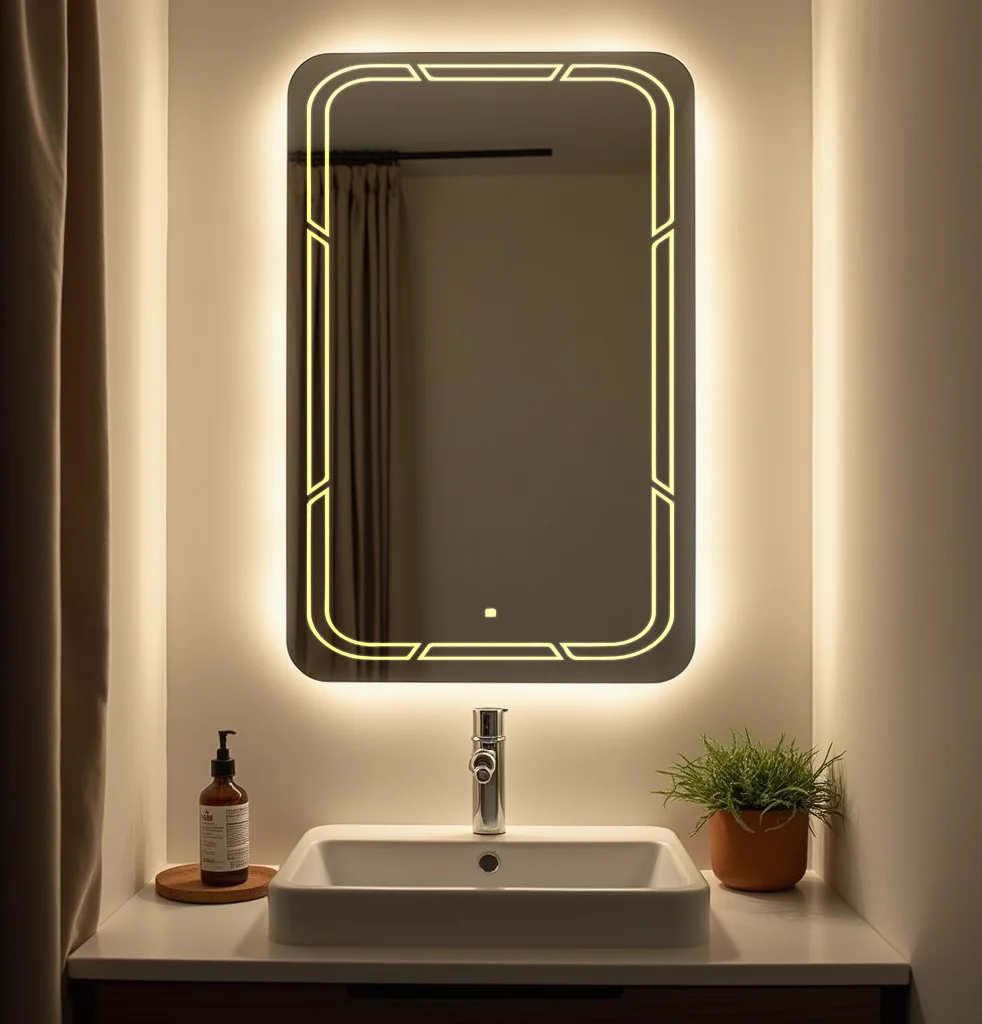 Rectangle LED Mirror with flower design right to bottom 75