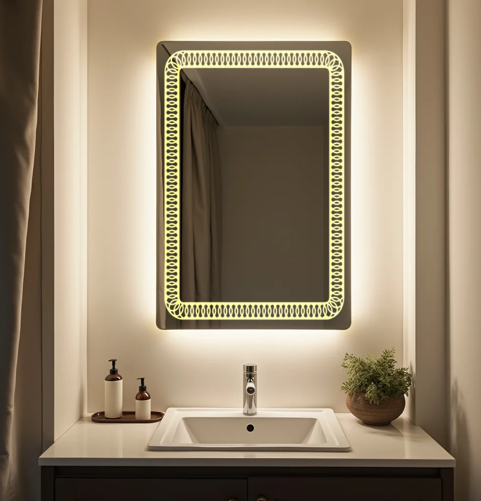 Rectangle LED Mirror with flower design right to bottom 66