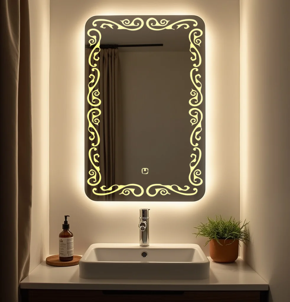 Rectangle LED Mirror with flower design right to bottom 69