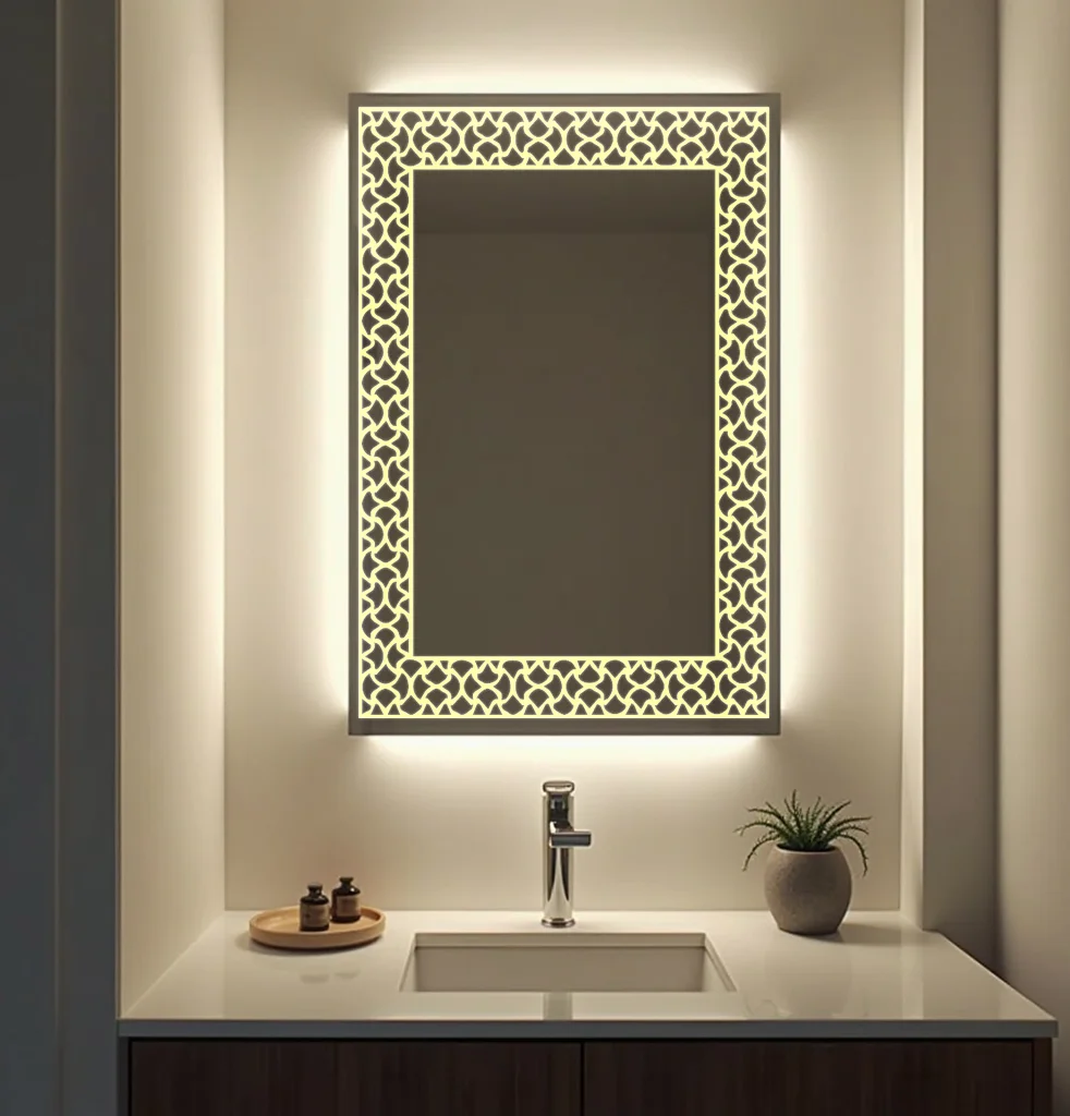 Rectangle LED Mirror with flower design on bottom 58