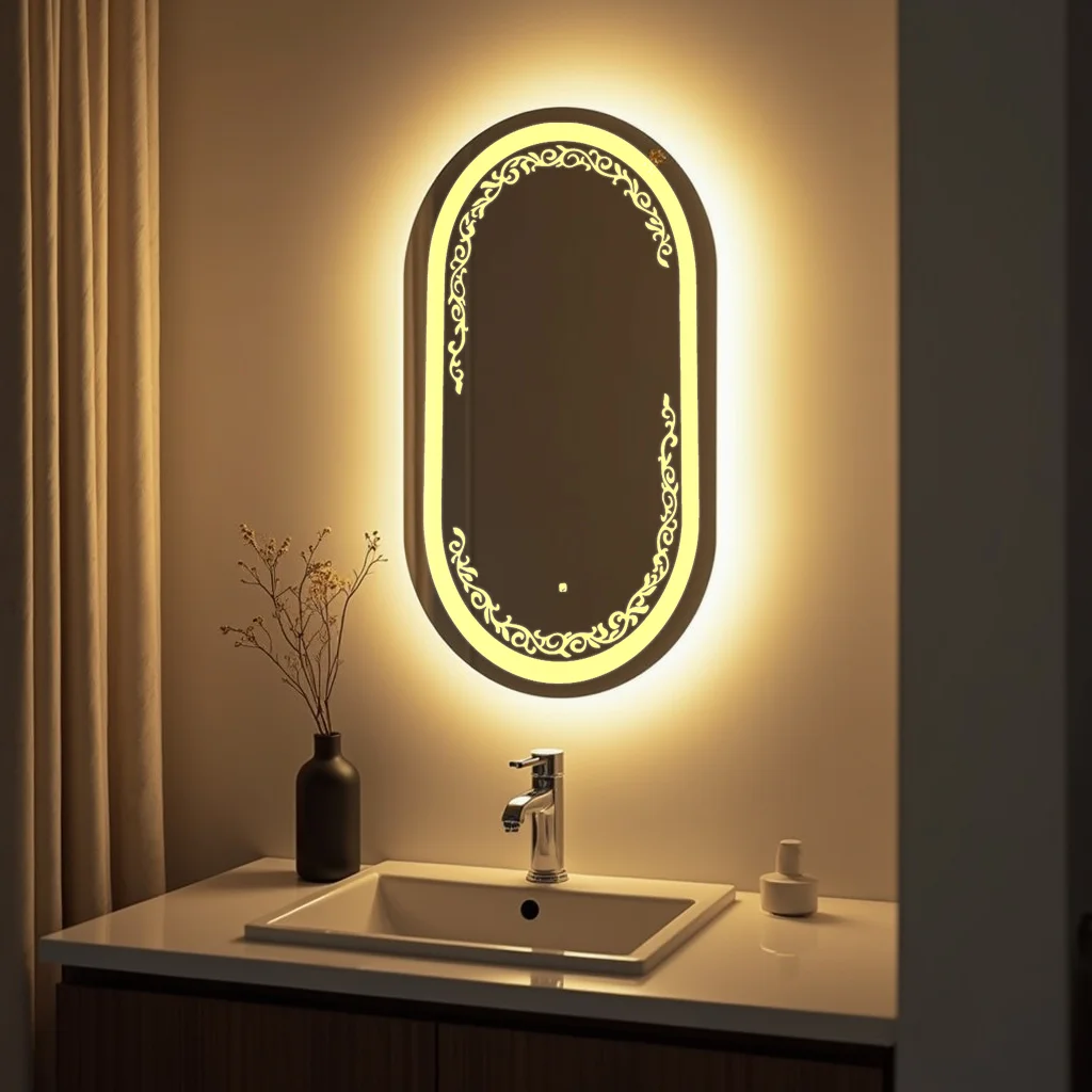 Capsule LED Mirror with flower design right to bottom 85