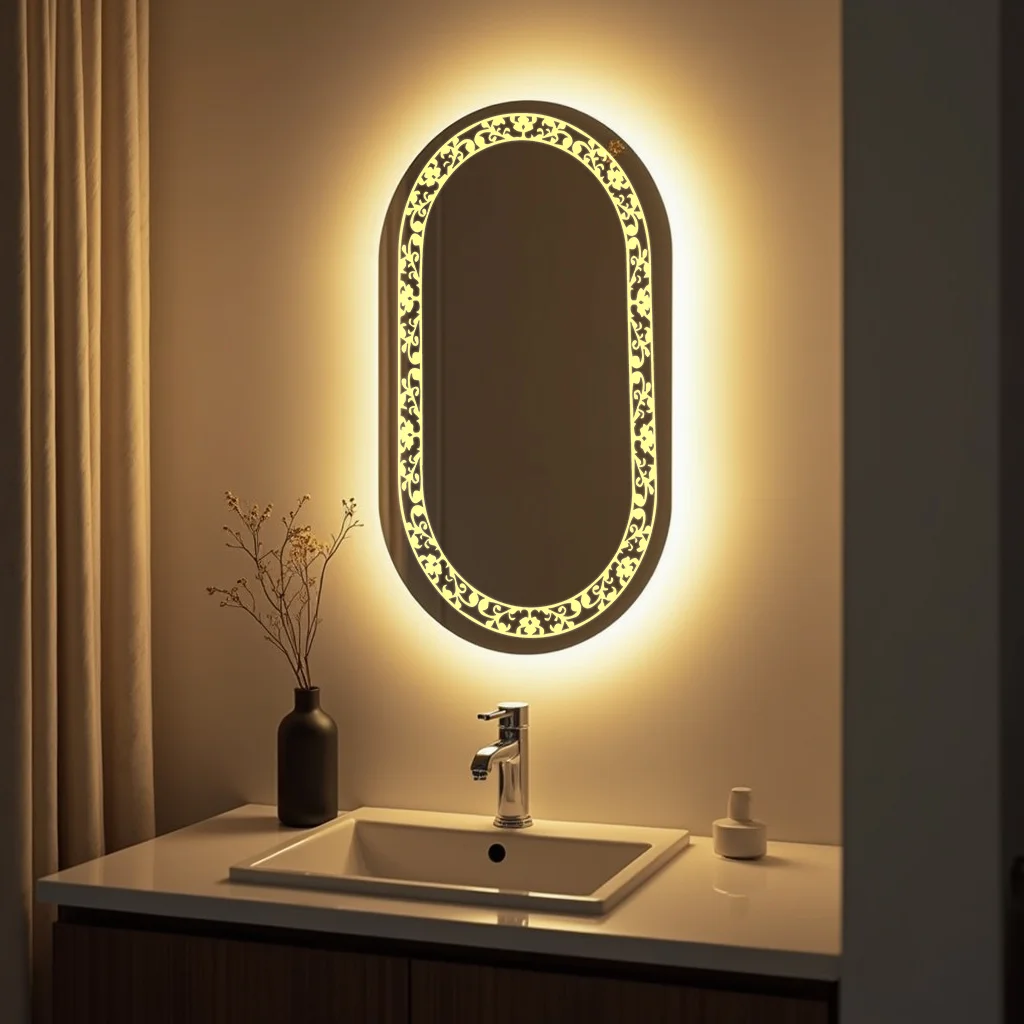 Capsule LED Mirror with flower design right to bottom 89
