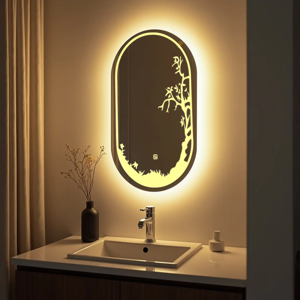 Capsule LED Mirror with flower design right to bottom 84
