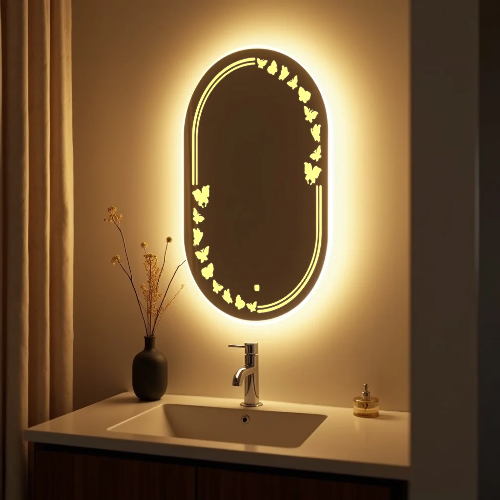 Capsule LED Mirror with flower design right to bottom 78