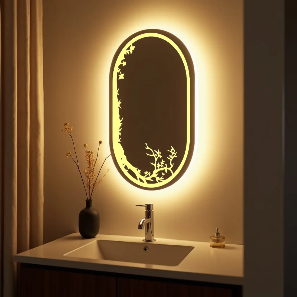 Capsule LED Mirror with flower design right to bottom 80