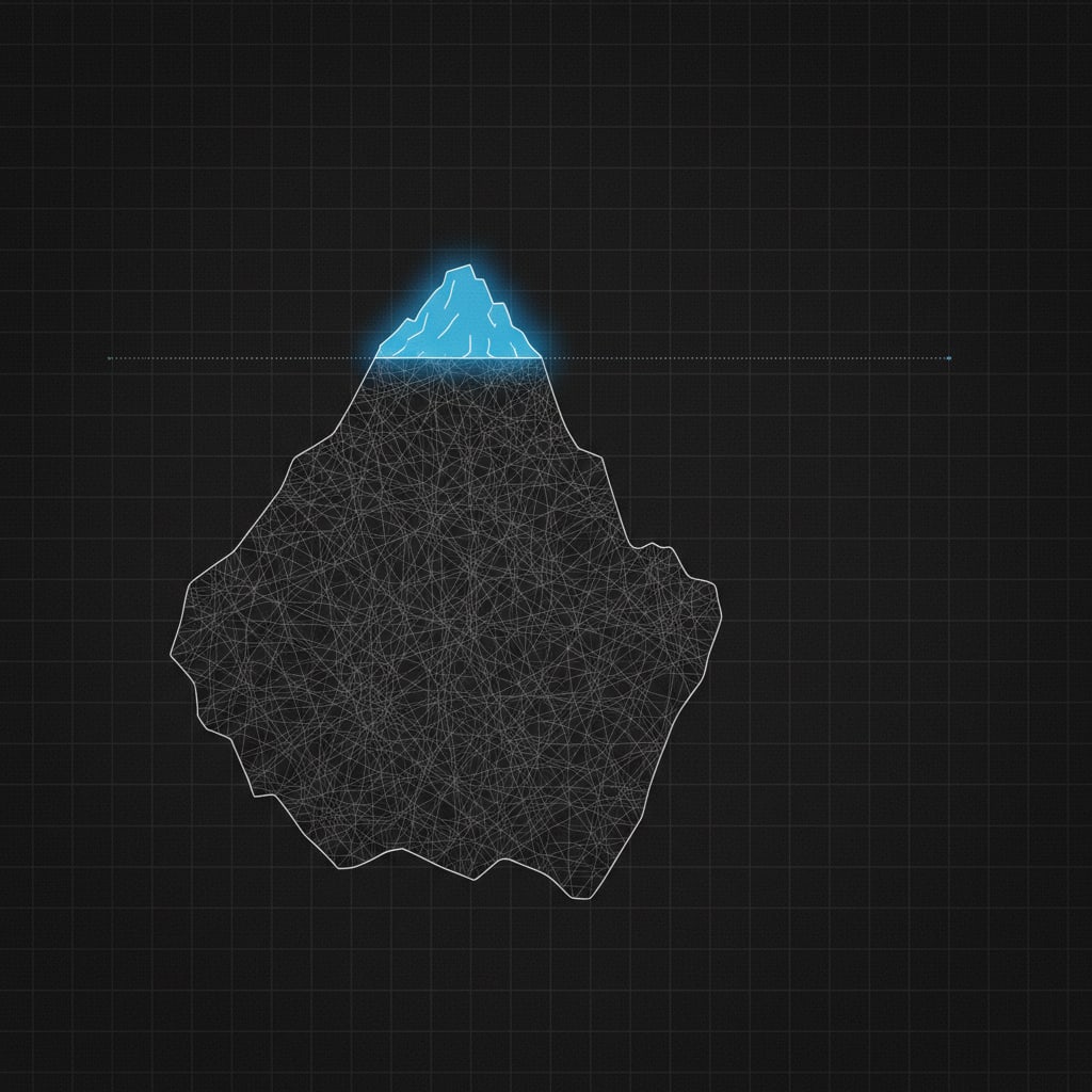 Schematic illustration of a mapped surface with hidden voids beneath and an asset marker at the edge of a concealed gap