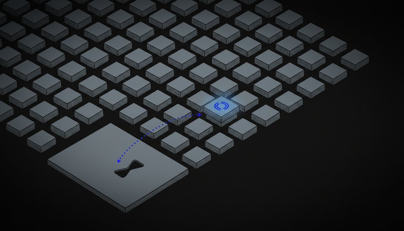 A vast grid of identical server blocks stretches to the horizon, while a single block glows differently — the hidden origin exposed by exhaustive scanning