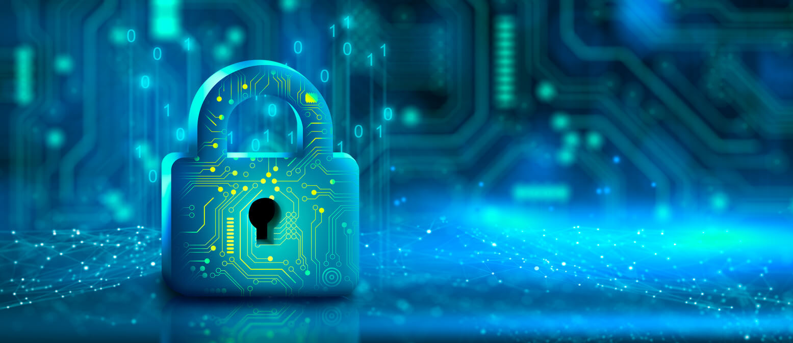 A cyber pank lock in the computer machine shinning