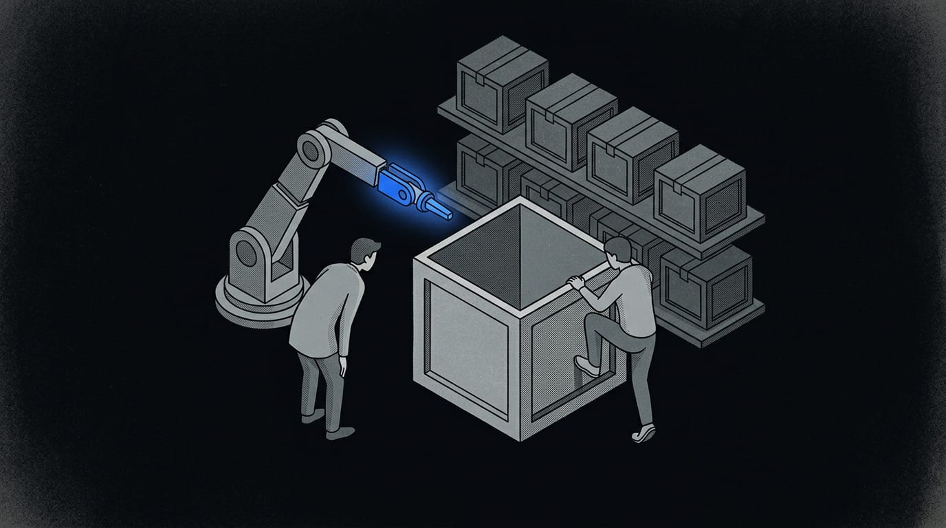 Abstract schematic illustration of developer code, AI hallucinations, and public package registry verification