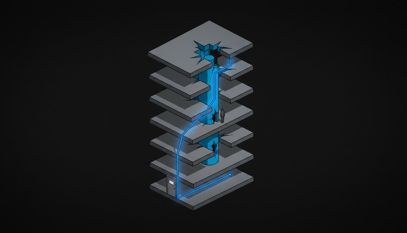 Schematic illustration of an automated tool tracing connections across a network