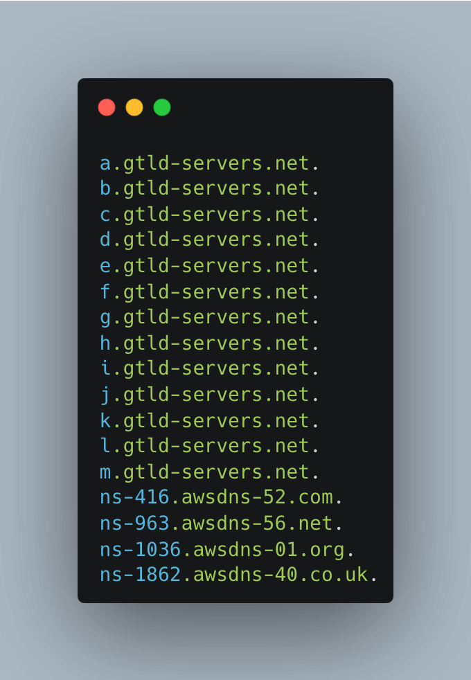 awsdns and gtld-servers.net listed in terminal