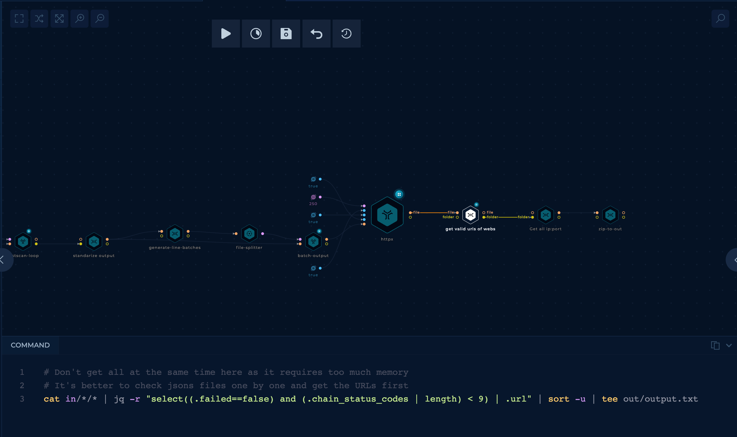 httpx node of the Scan AWS Trickest workflow editor