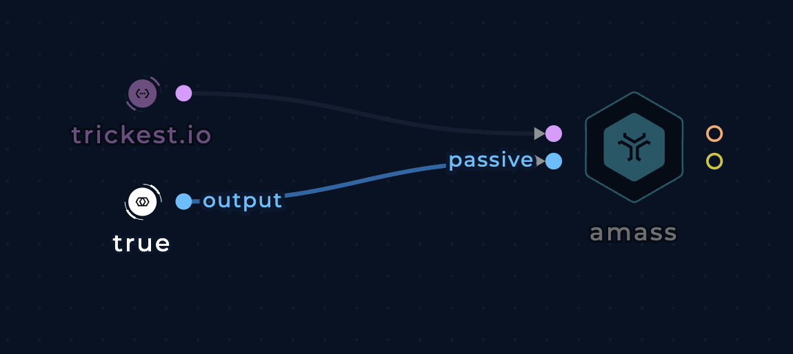 connecting true boolean and domain input nodes to amass node in the workflow editor builder tab