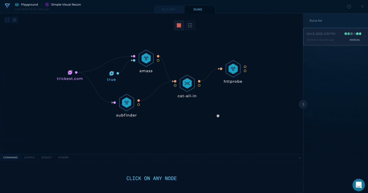 GIF of Amass tool in initializing state in the workflow editor