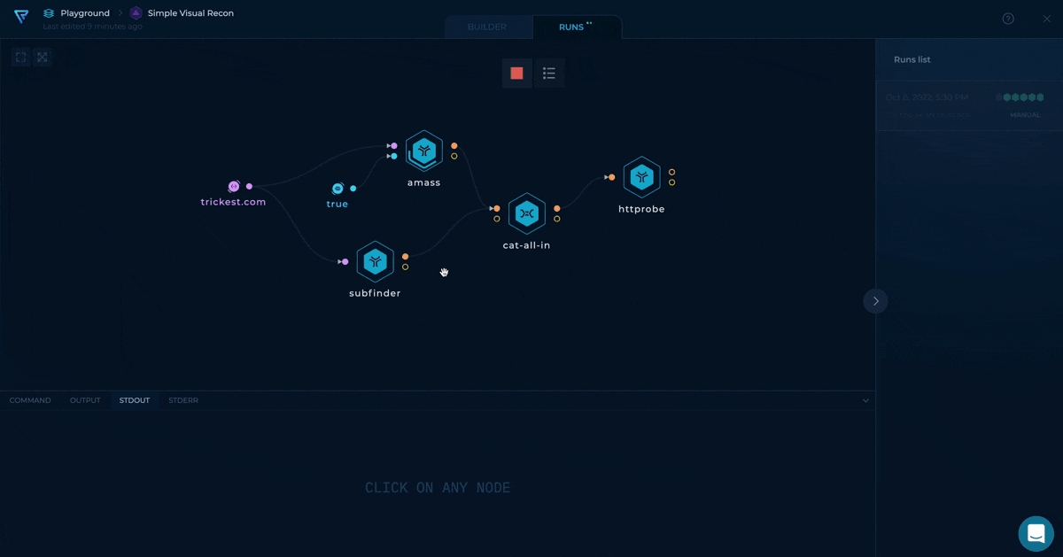 GIF of the Amass tool in running state in the workflow editor