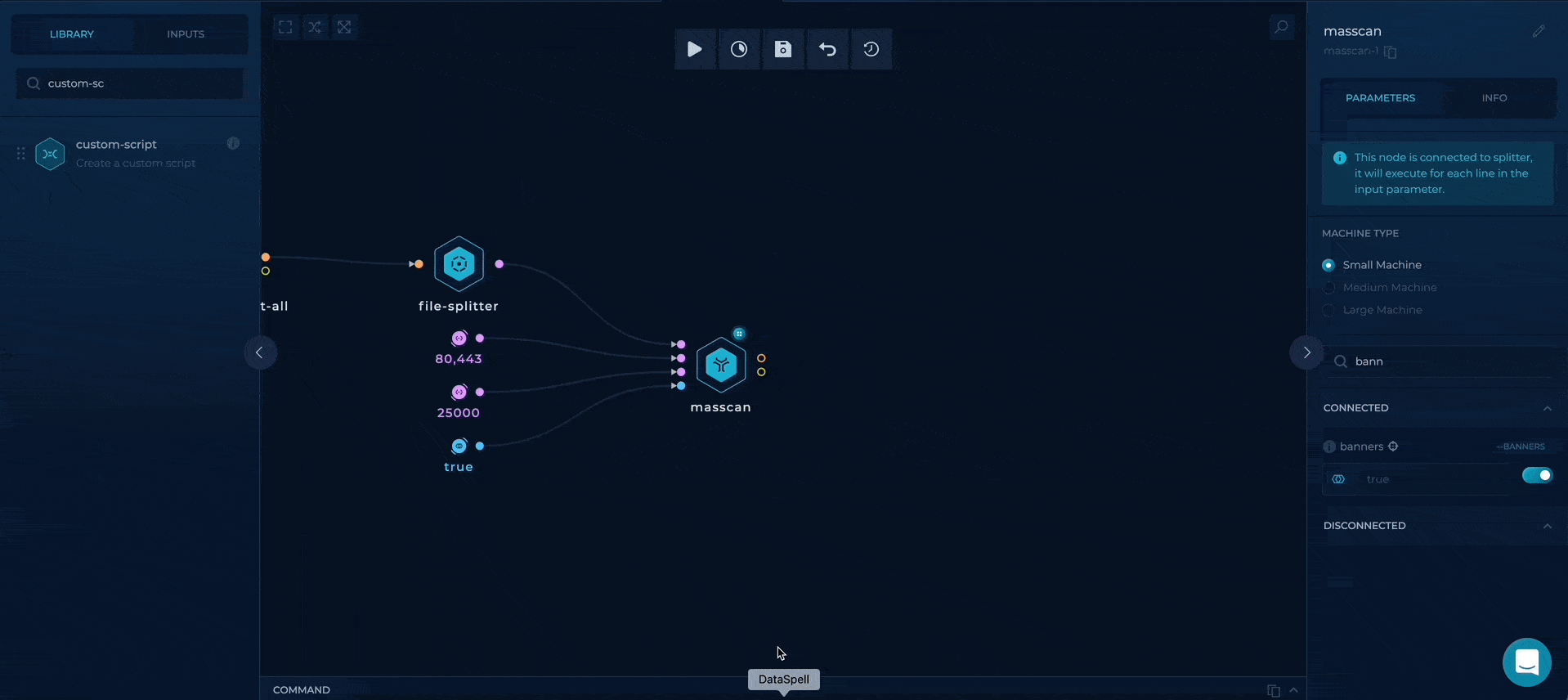 Adding custom script node from the library in the workflow editor