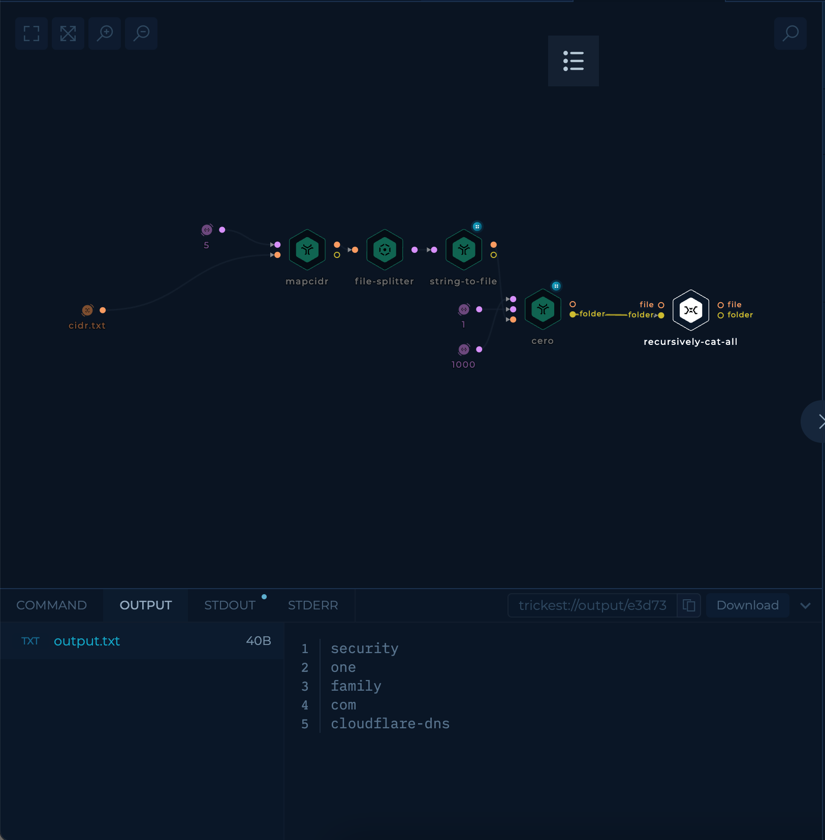 workflow results in the workflow editor