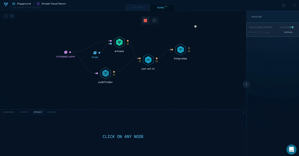 GIF of the amass tool node in a succeeded state in the workflow editor