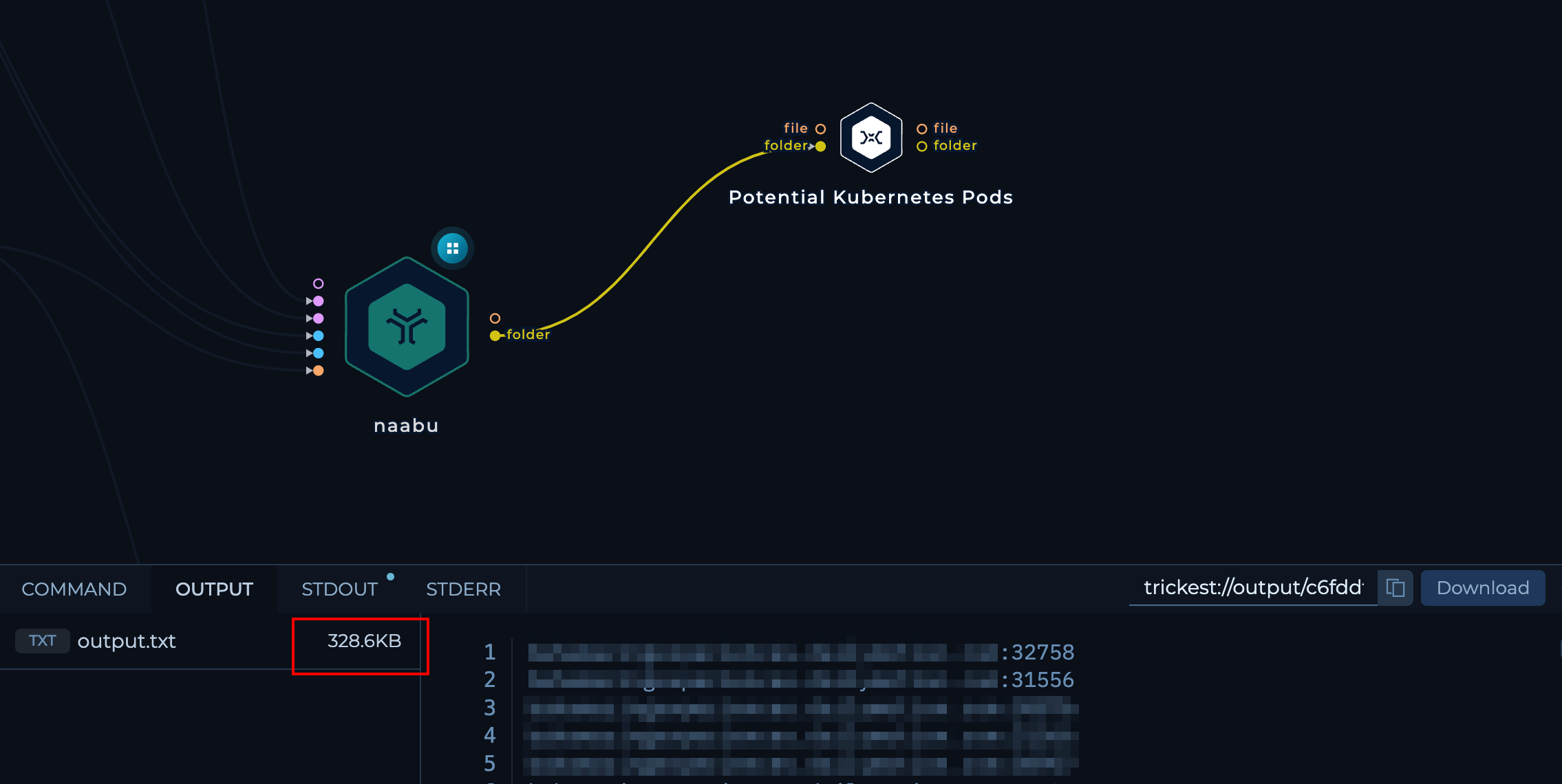 output of the naabu node in the workflow editor