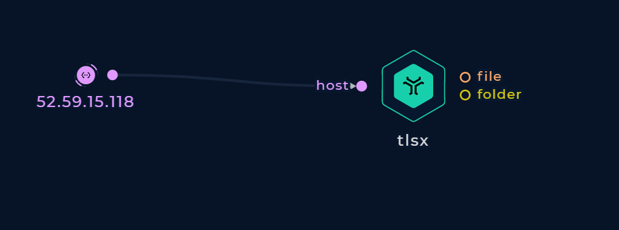 Screenshot of tlsx node connected to the input IP address node in the workflow editor