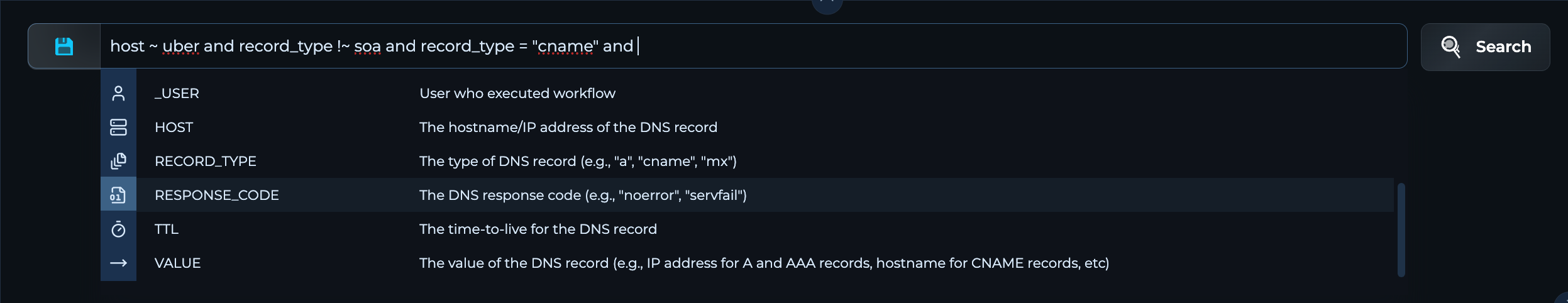 screenshot of a query in Trickest Solutions