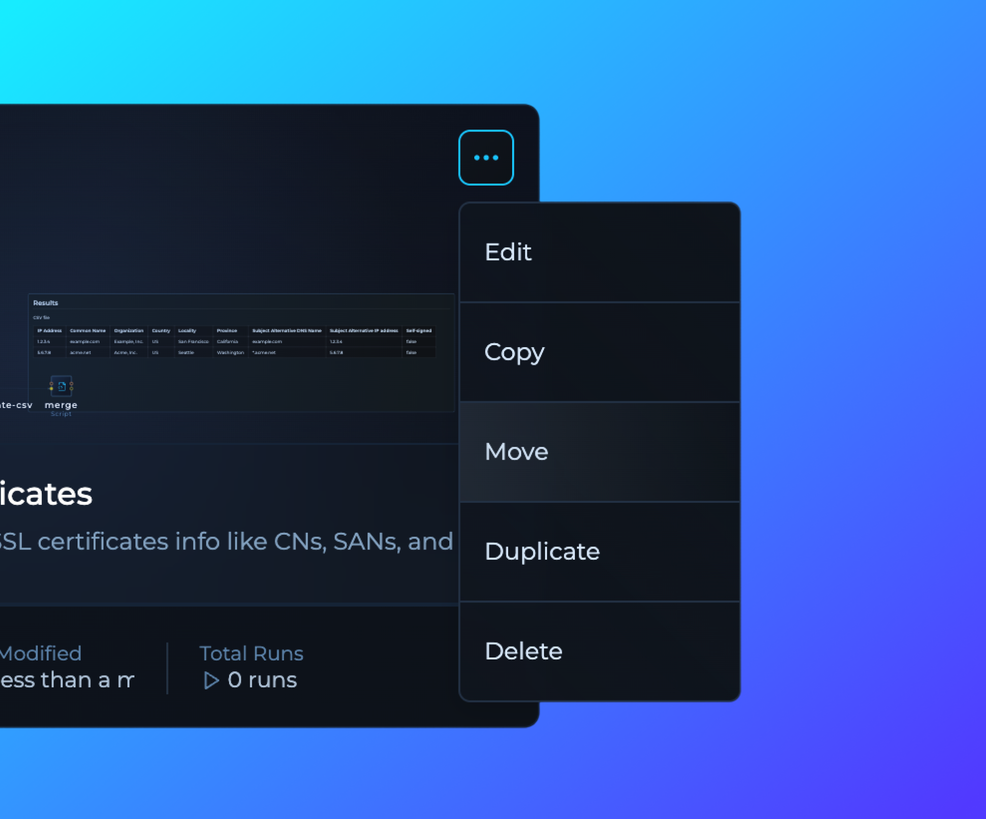 Move Workflow Feature - Workflow card dropdown with move option