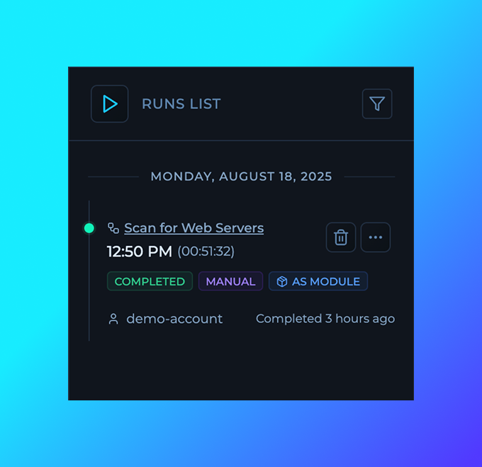 Modules used Runs List