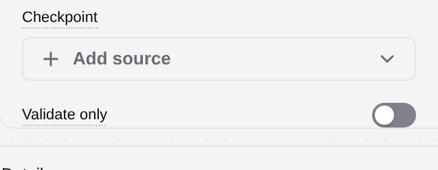 Checkpoint input and Validate only switch in AI node Setup.
