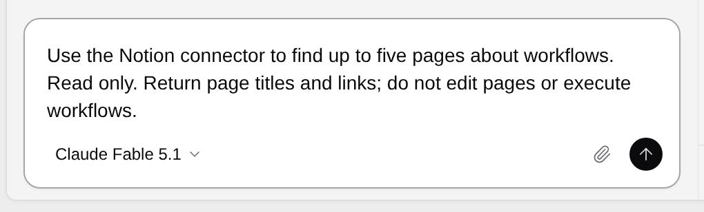 Agent composer containing a bounded read-only Notion request.