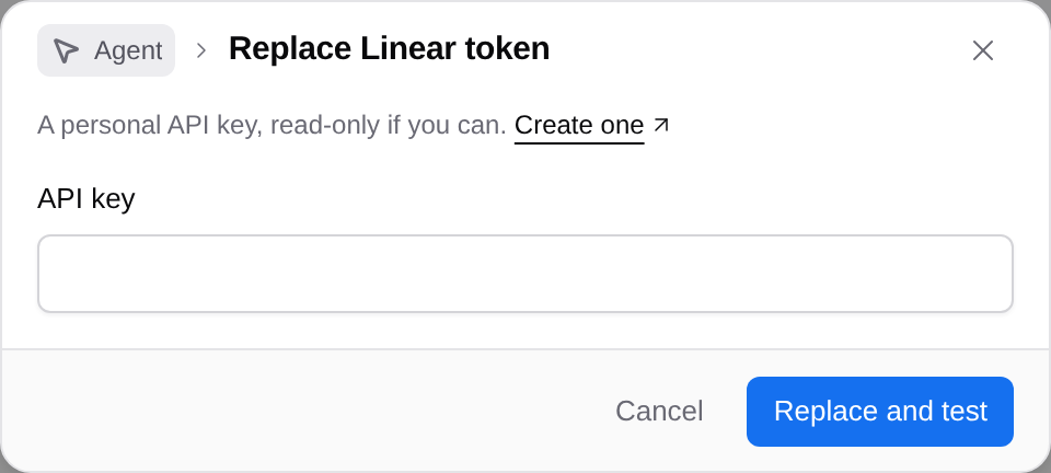 Empty Linear API key replacement form.