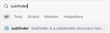 Search tools, scripts, modules, and integrations from the node picker.