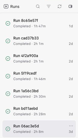 Run history stays in its own sidebar.