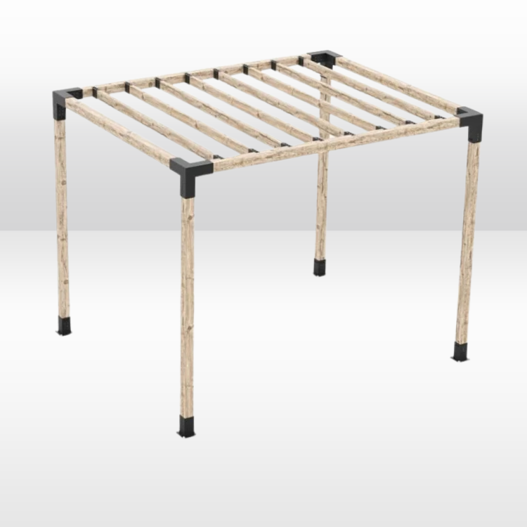 Pergola Cabana / Natural Wood - 8x8 - Slat Roof view 2