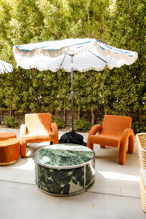 Party Umbrella - Blue/White Stripe with Fringe view 3