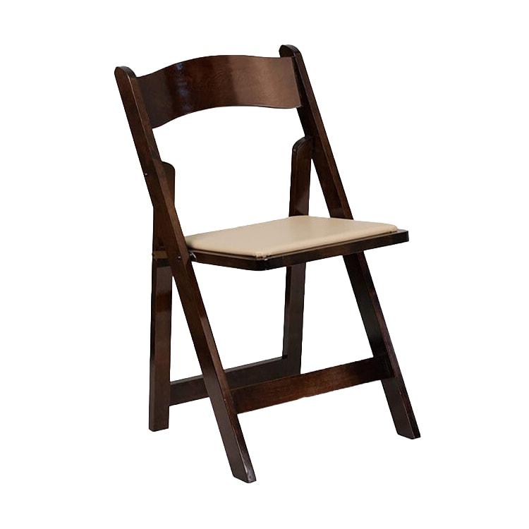 Dark Brown Fruitwood Folding Chair - Tan Pad