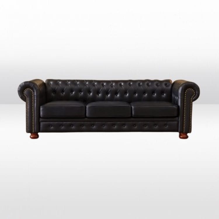 Chesterfield Leather Sofa - Black view 2