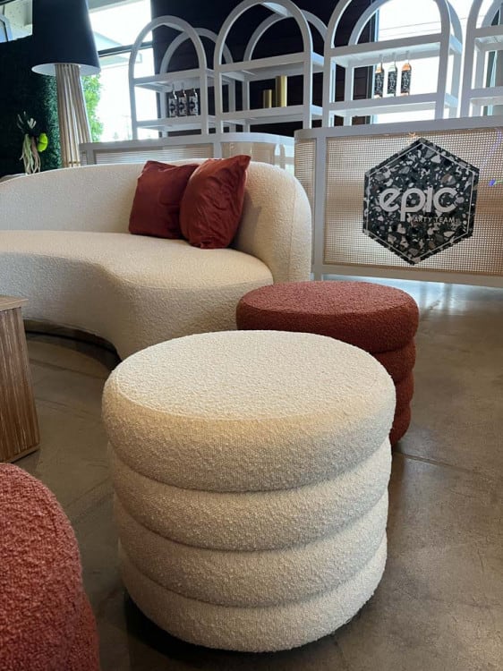 Reese Round Ottoman - Ivory view 3