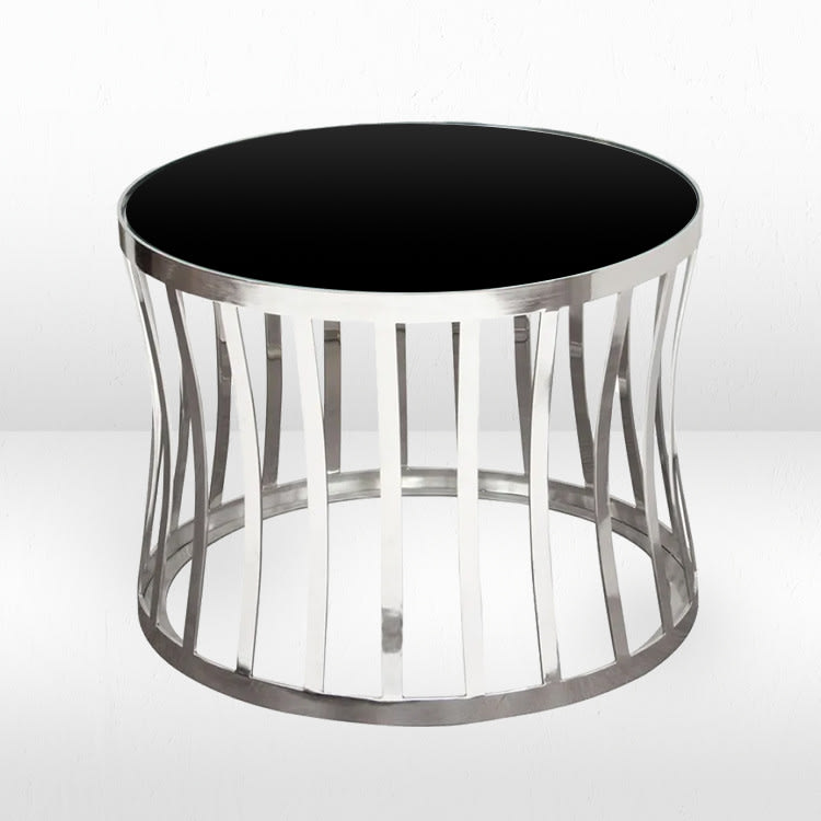 Capri Side Table - Polished Silver / Black Matte Top view 2