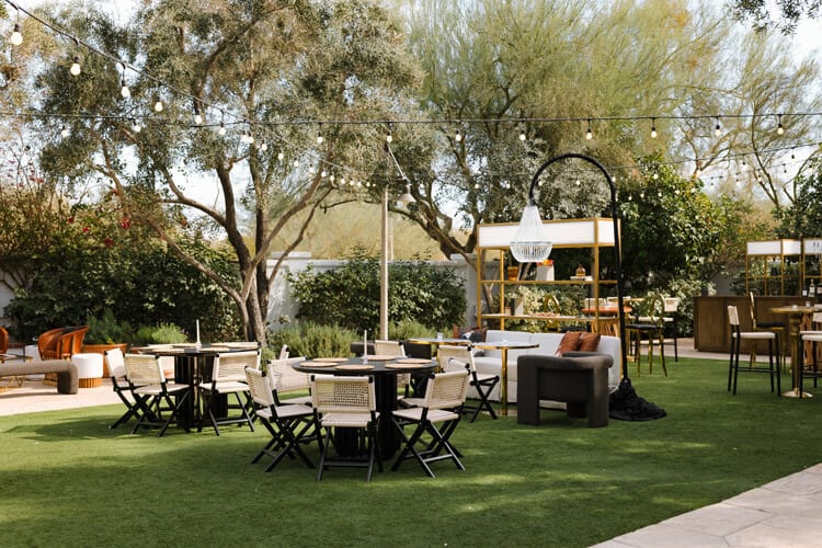 Stylish corporate event decor with modern furniture rentals