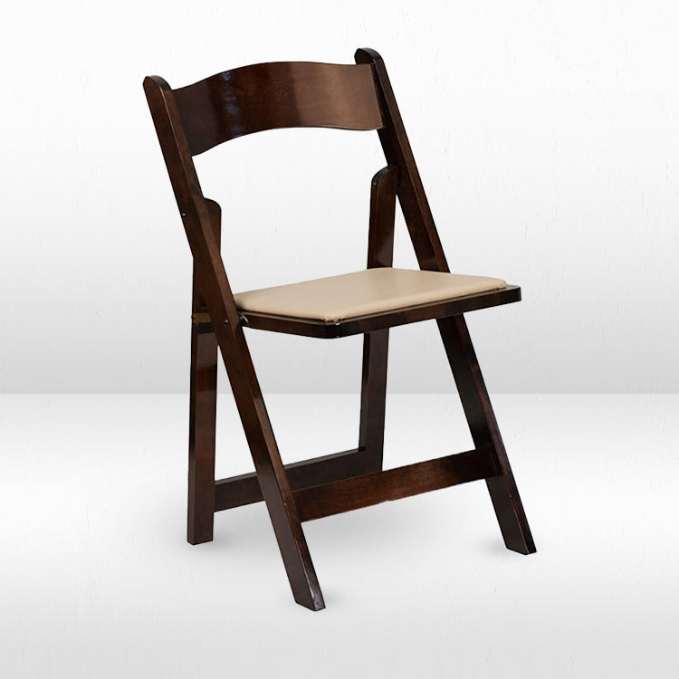 Dark Brown Fruitwood Folding Chair - Tan Pad view 2