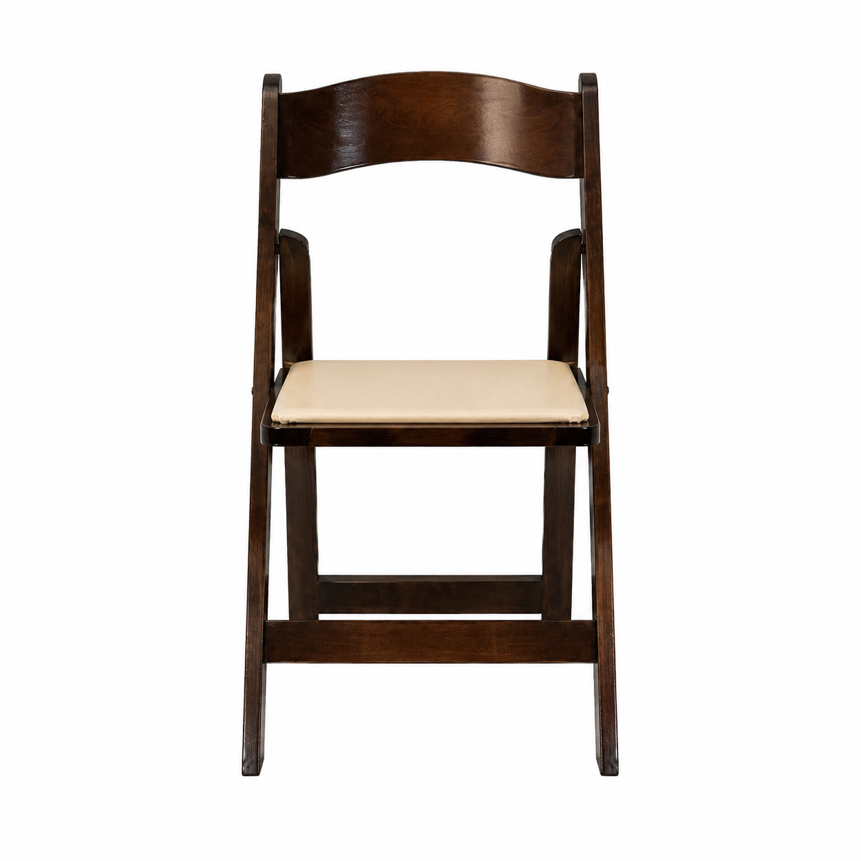 Dark Brown Fruitwood Folding Chair - Tan Pad view 3