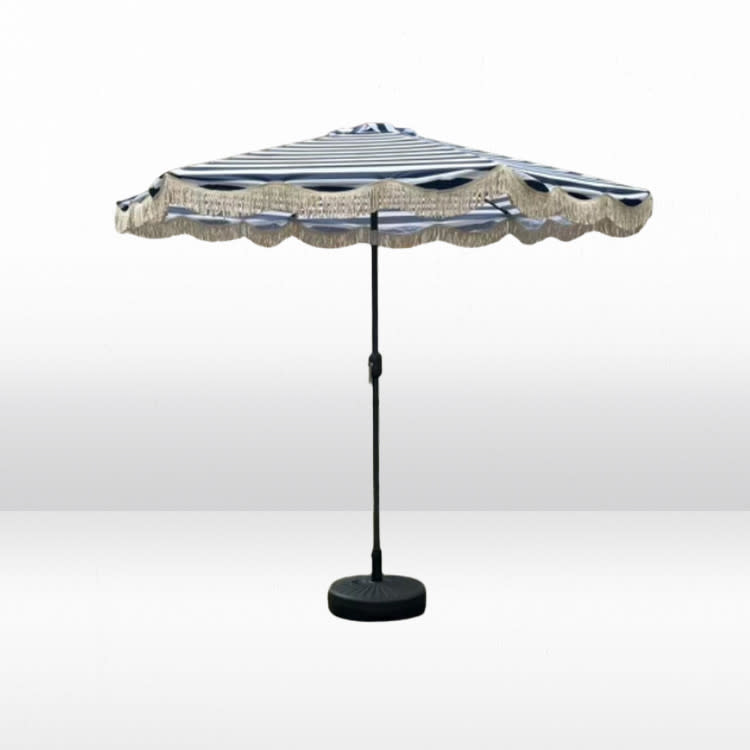 Party Umbrella - Blue/White Stripe with Fringe view 2