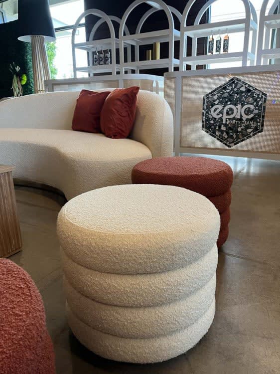 Reese Round Ottoman - Ivory view 3