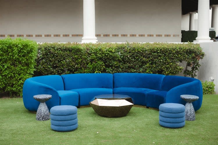 Reese Round Ottoman - Sapphire view 2