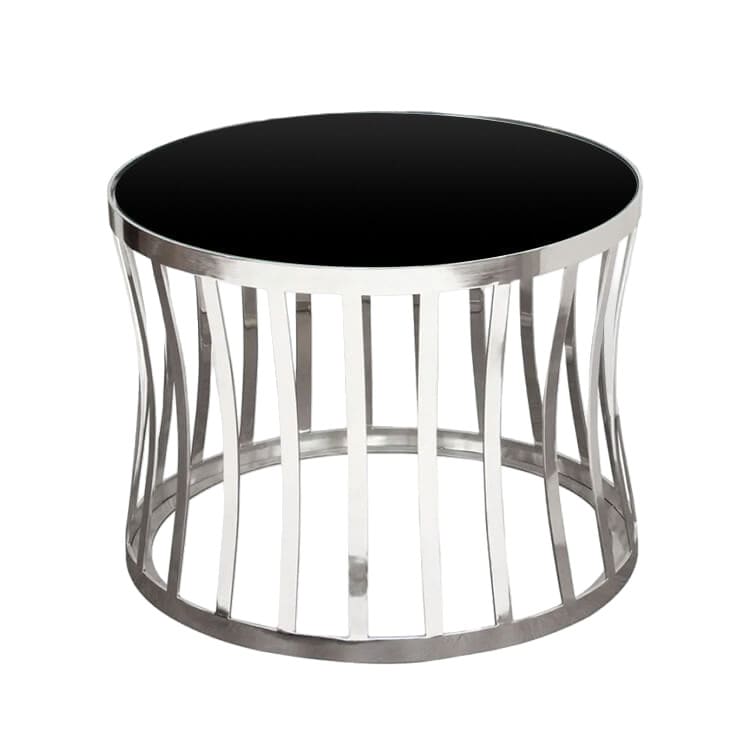 Capri Side Table - Polished Silver / Black Matte Top