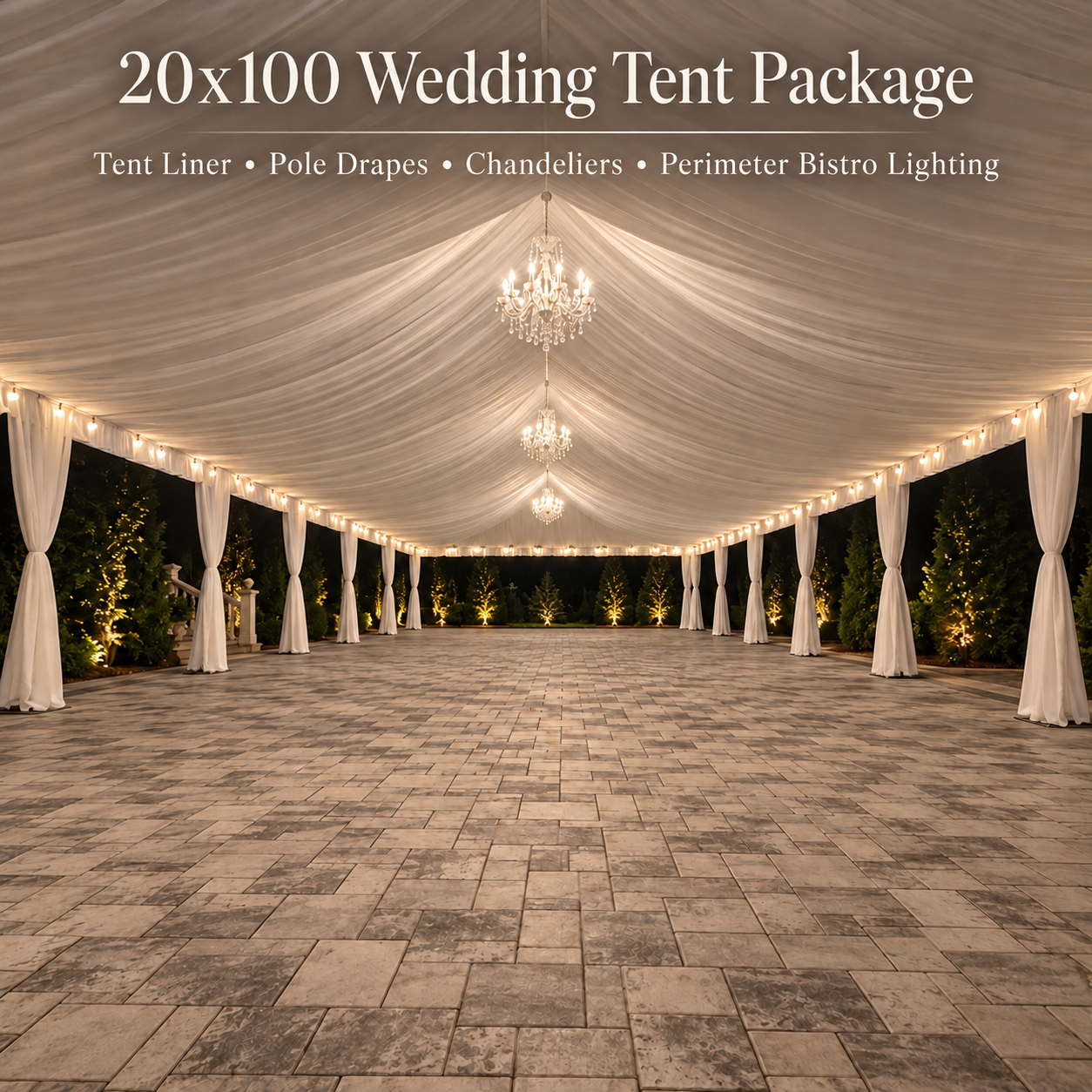 2,000 sq ft Elegant Wedding Tent Package (20x100)