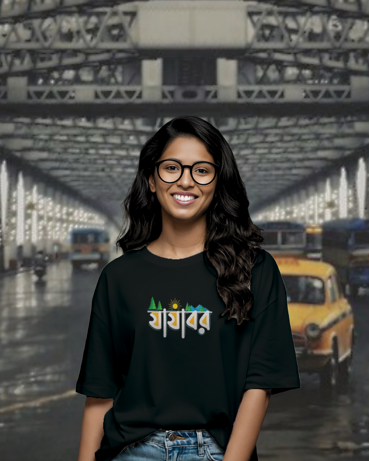 Jajabor — Bengali Nomad Oversized Graphic Tee (100% Bio-Washed Cotton) 1