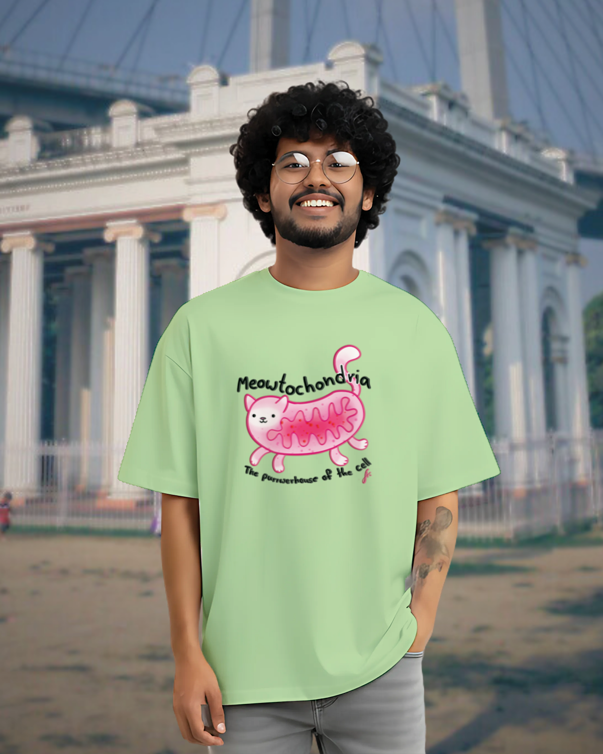 Mewtochondria Funny Oversized Graphic Tee – 100% Bio-Washed Cotton 0