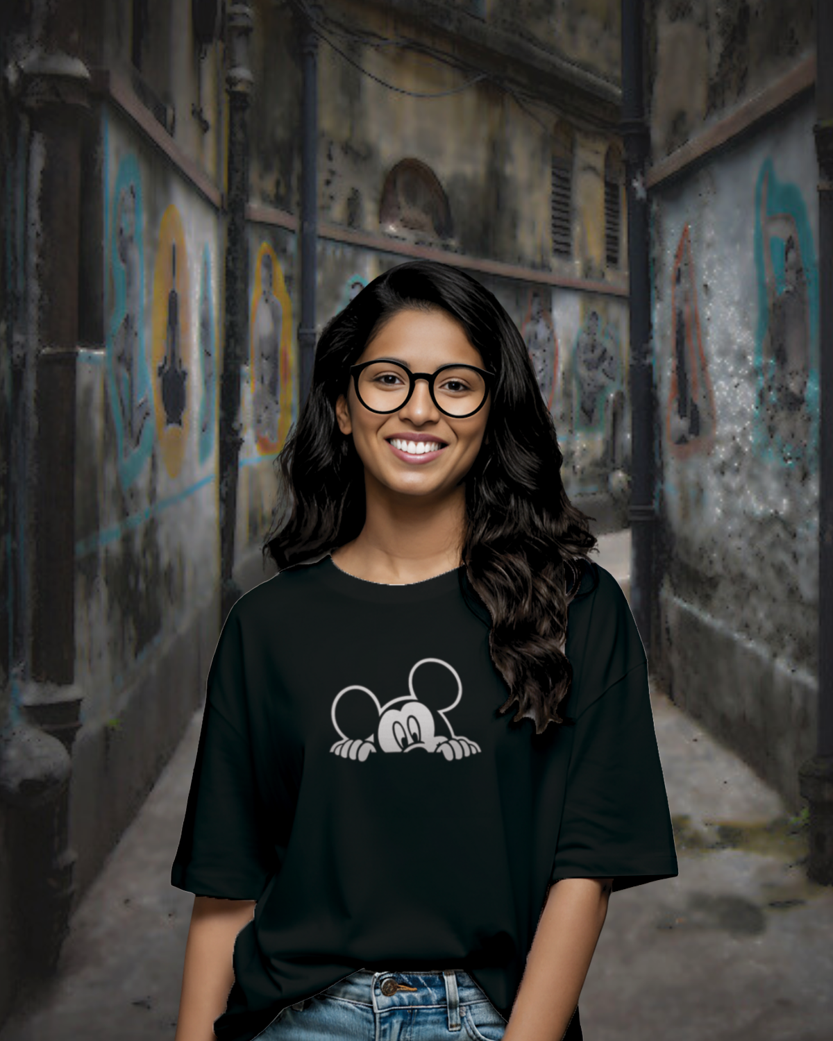 Mickey Bold Graphic Oversized Tee –100% Bio-Washed Cotton 1