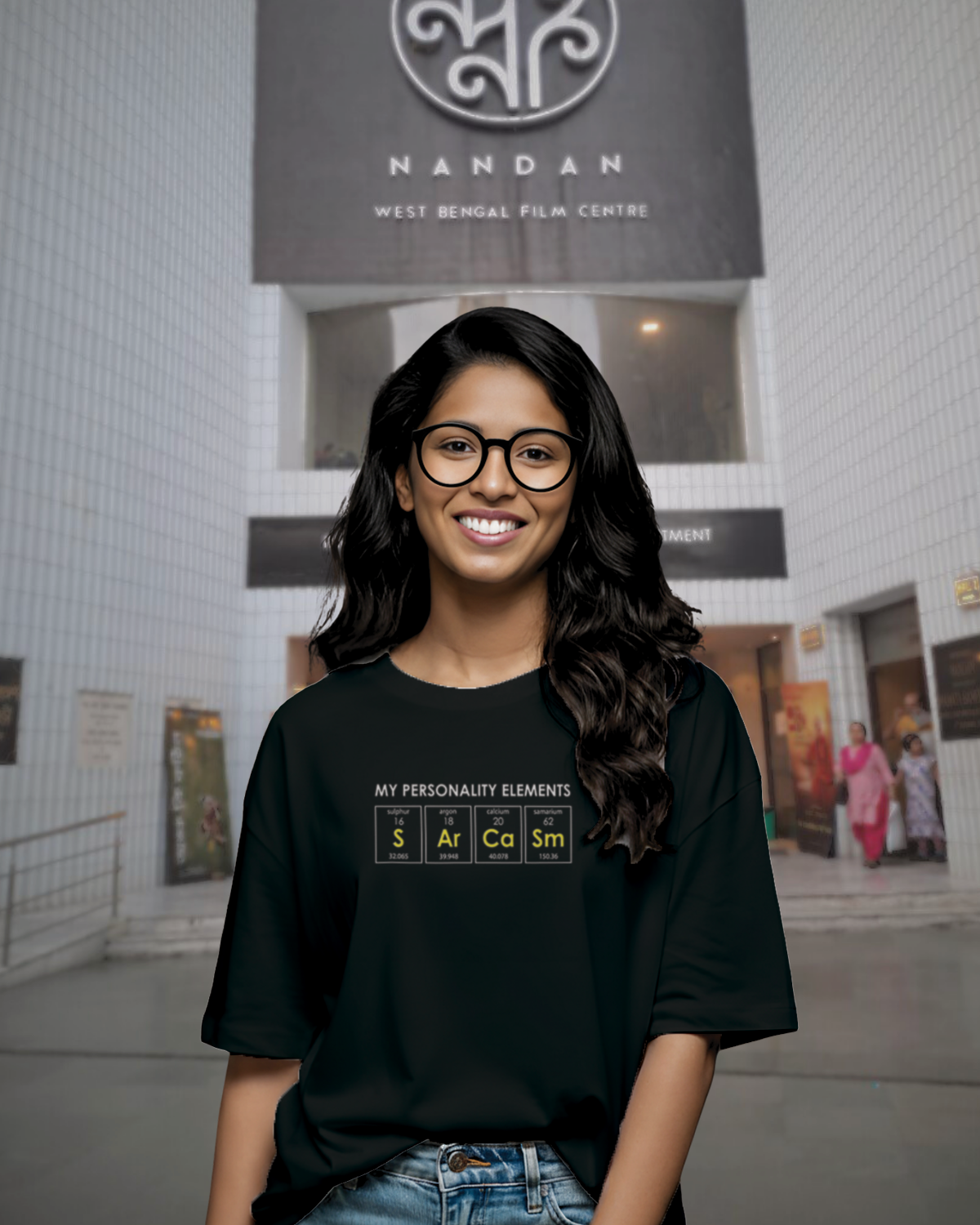 My Personality Element “Sarcasm” Oversized Graphic Tee – 100% Bio-Washed Cotton Black 0